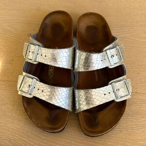 Silver snakeskin Birkenstocks size 36